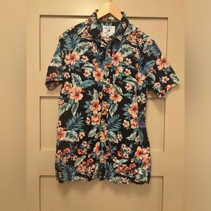 CACTUS Cotton Short Sleeve Shirt Hawaiian Print Hibiscus Floral Tropical Pocket